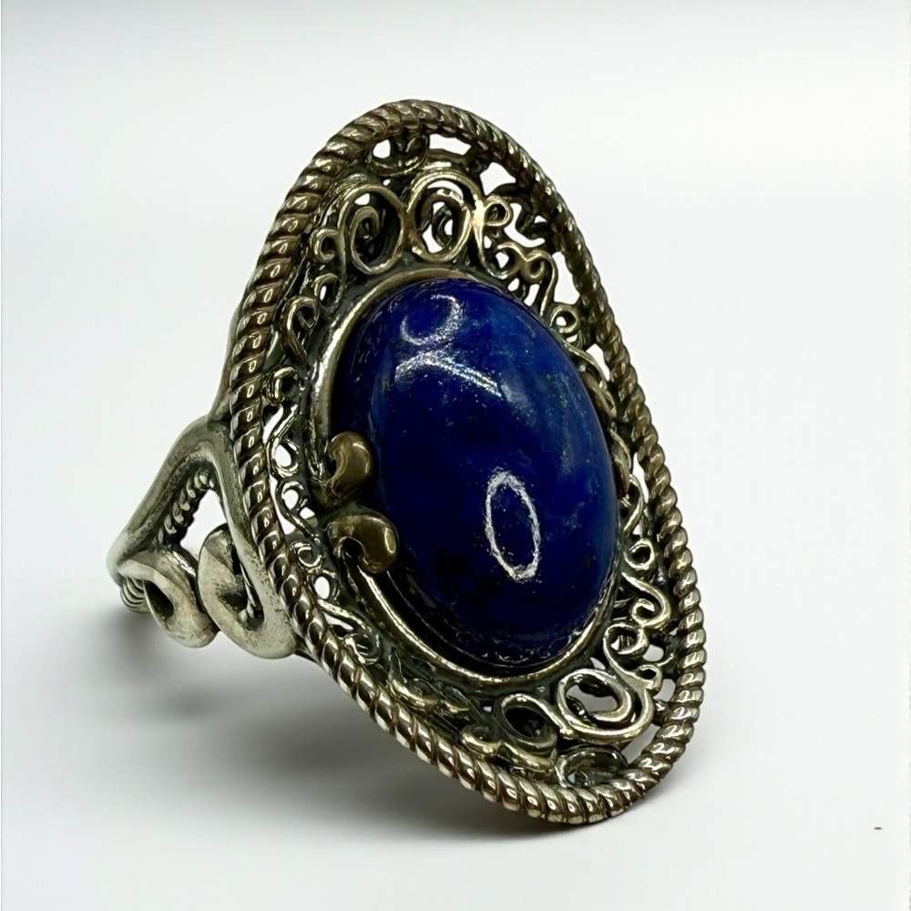 Carolyn Pollack Relios Sterling Silver Oval Lapis Sombrero Statement Ring Size 8